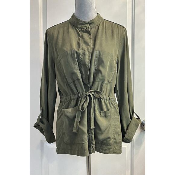 Social Standard 100% Tencel Round Neck Snap Button Shacket Utility Drawstring M - Picture 6 of 8